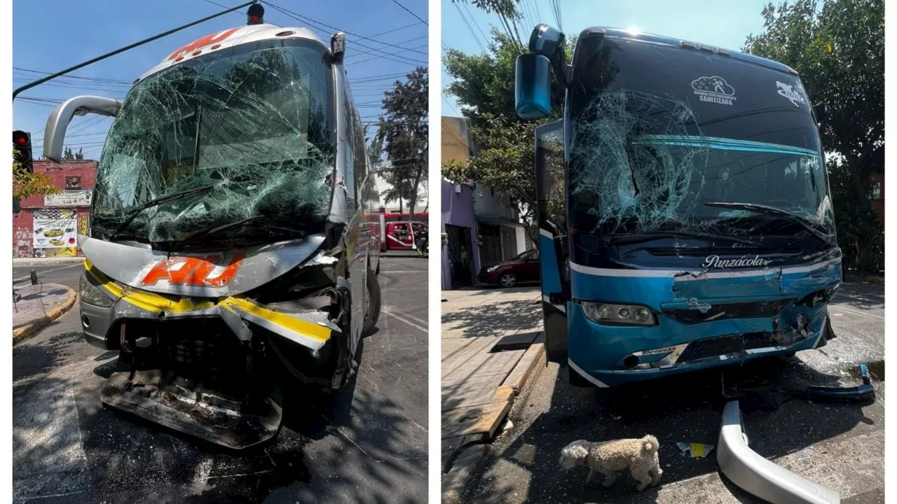 Chocan dos autobuses, un taxi y una camioneta en la Venustiano Carranza; hay 13 heridos