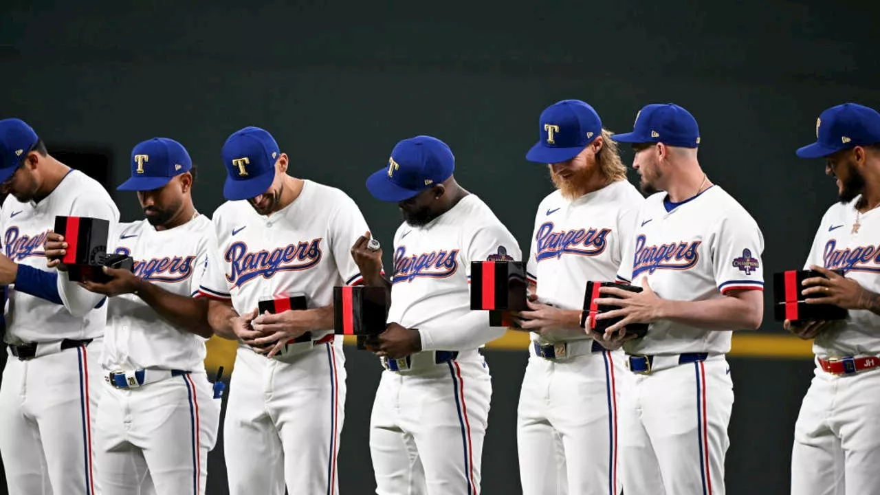 Texas Rangers get World Series Championship rings during special pregame ceremony