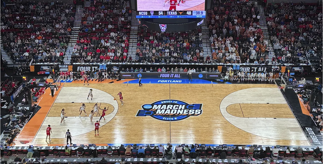 Court for women's NCAA Tournament in Portland has 3-point lines with different distances