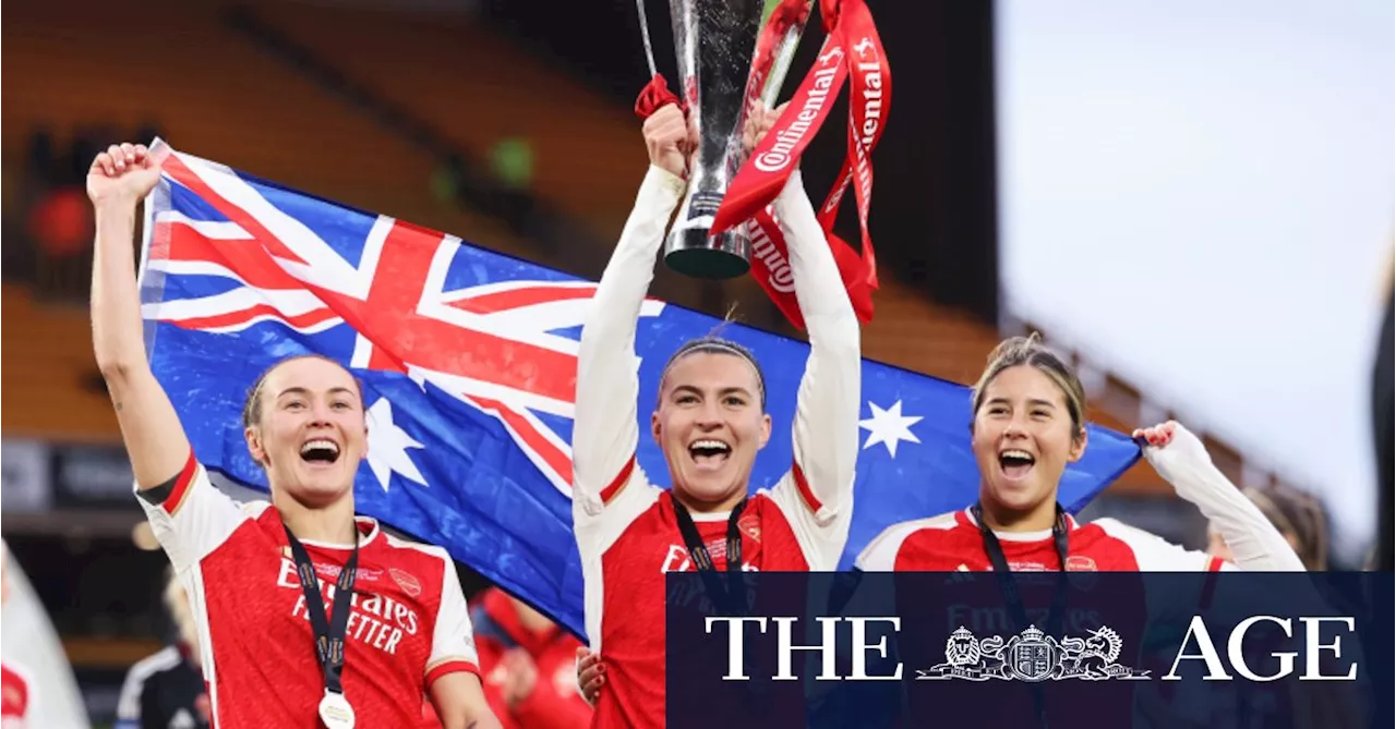 Matildas trio celebrate Arsenal’s last-gasp League Cup triumph