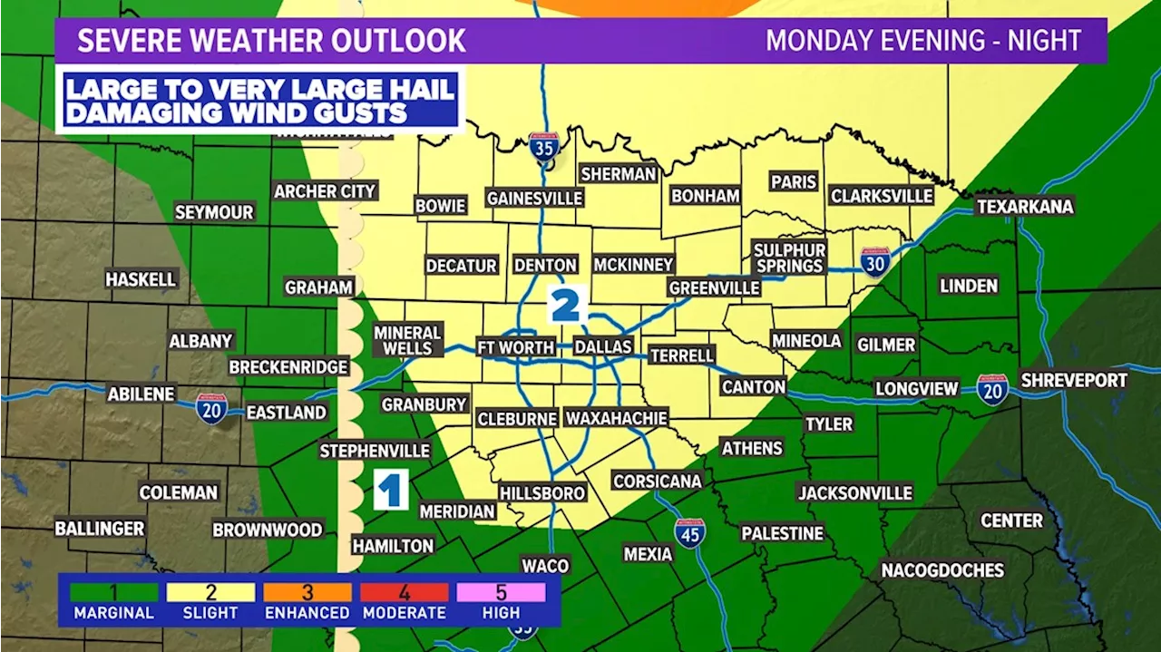 DFW Weather: Severe thunderstorms with large hail and damaging winds are possible Monday