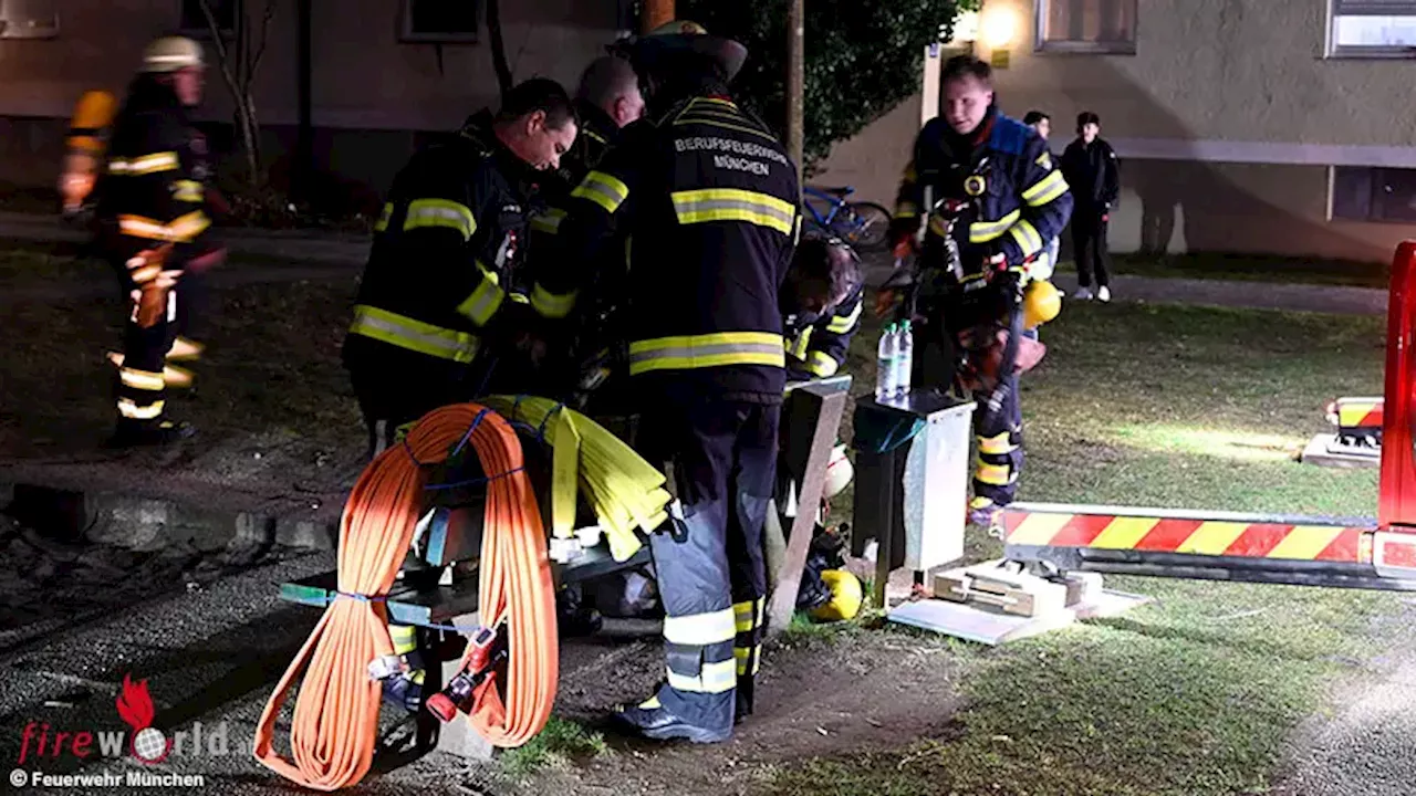 Bayern: Kellerbrand in 9-geschossigem Gebäude in München → mehrere Drehleiter-Rettungen