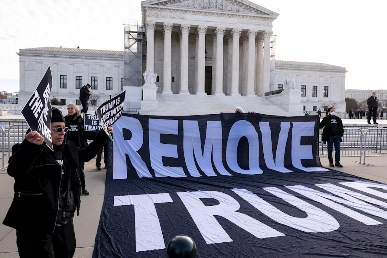 Anti-Trump Demonstrators Protest Outside US Supreme Court as Court Considers Trump's Eligibility for 2024 Election