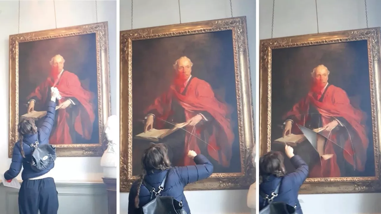 Pro-Palestine protesters target Lord Balfour painting at Trinity College in Cambridge