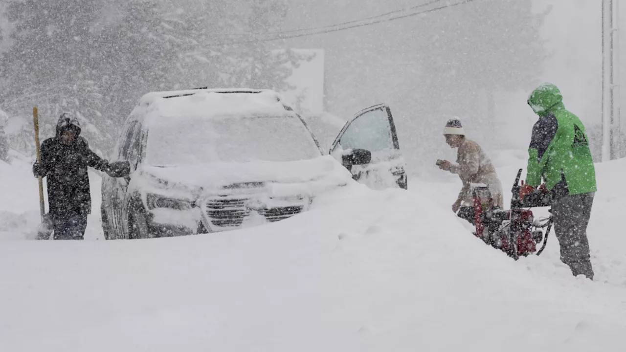 Massive blizzard howls in the Sierra Nevada; high winds, heavy snow close roads and ski resorts