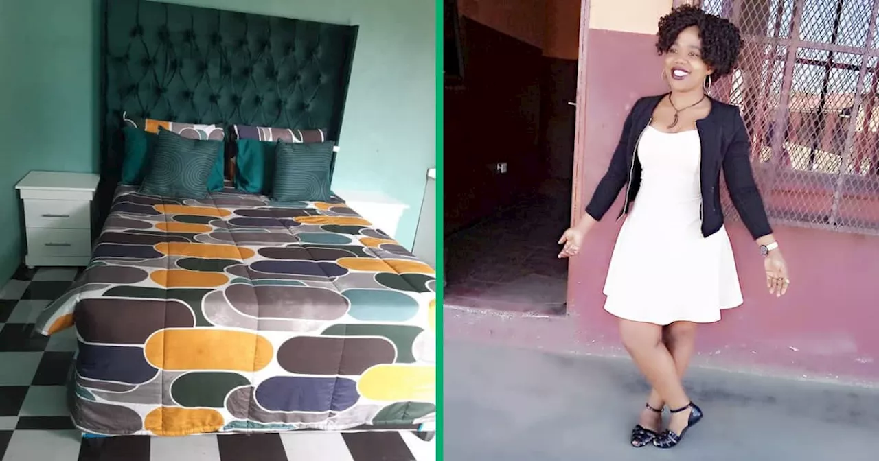 Young Lady With Nice Green Interiors in Bedroom Gets People Talking With Style