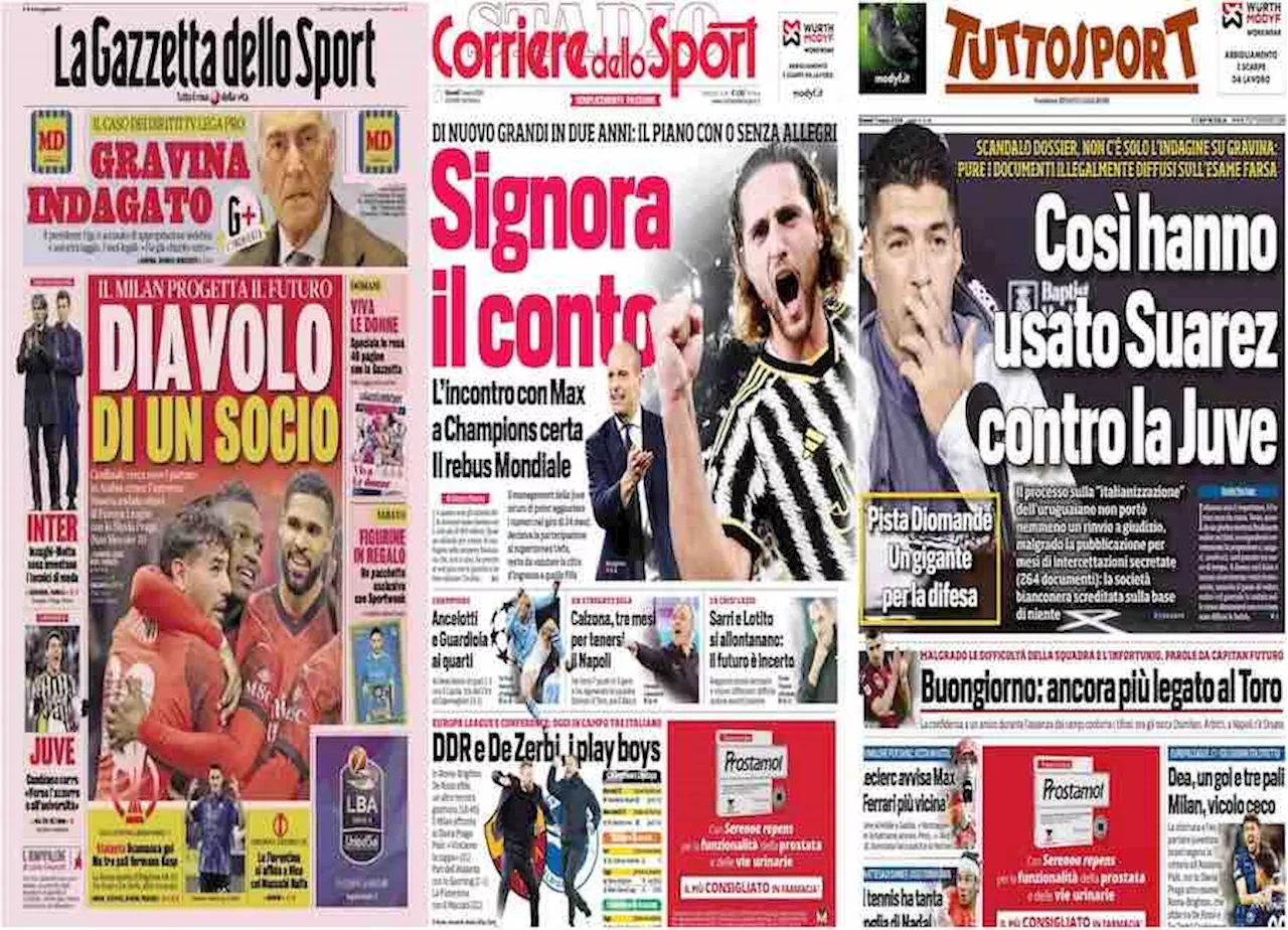 Rassegna stampa, le prime pagine dei quotidiani sportivi del 7 marzo