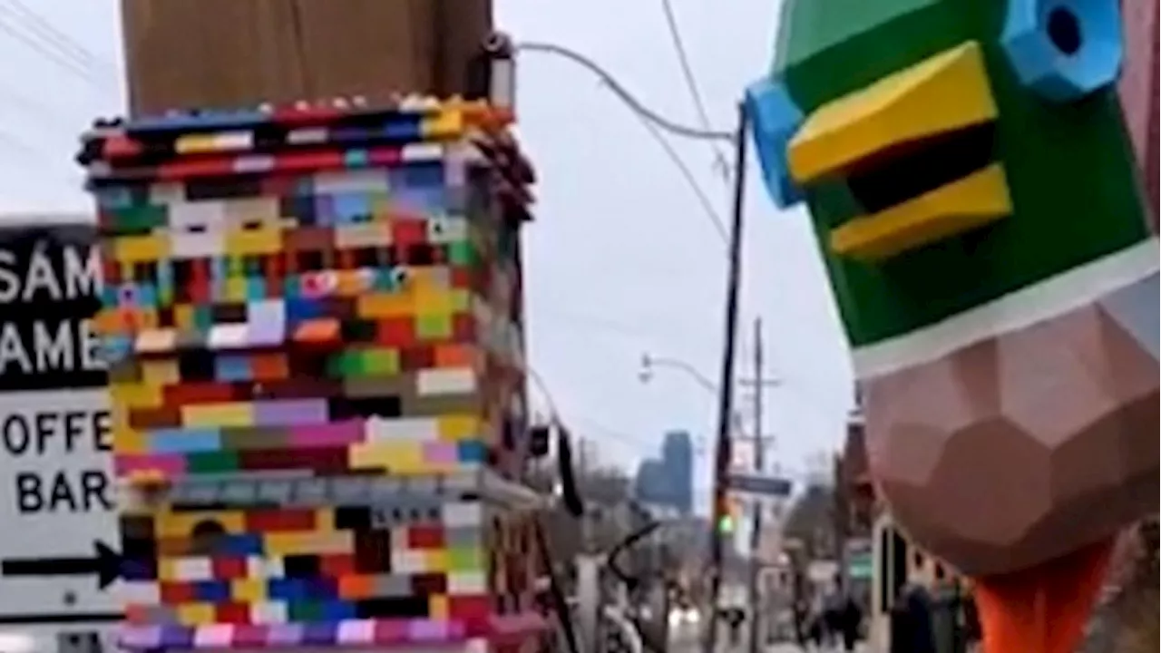 Toronto man turning street poles into towers of LEGO art