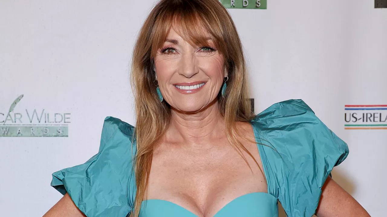 Jane Seymour, 73, stuns in a teal dress on the red carpet of the 18th Annual Oscar Wilde Awards in...