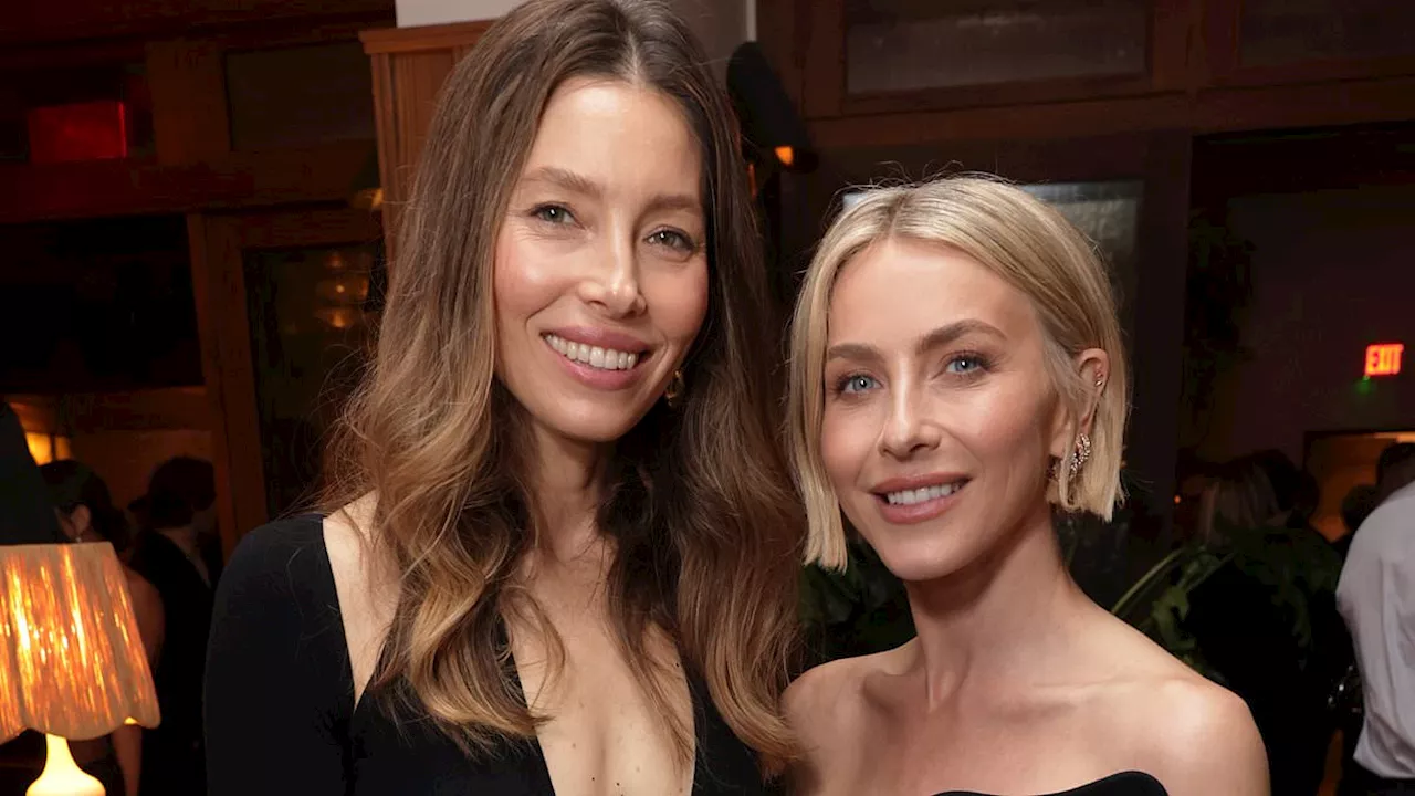 Jessica Biel puts on a sexy display in a plunging black gown as she is joined by Julianne Hough at...