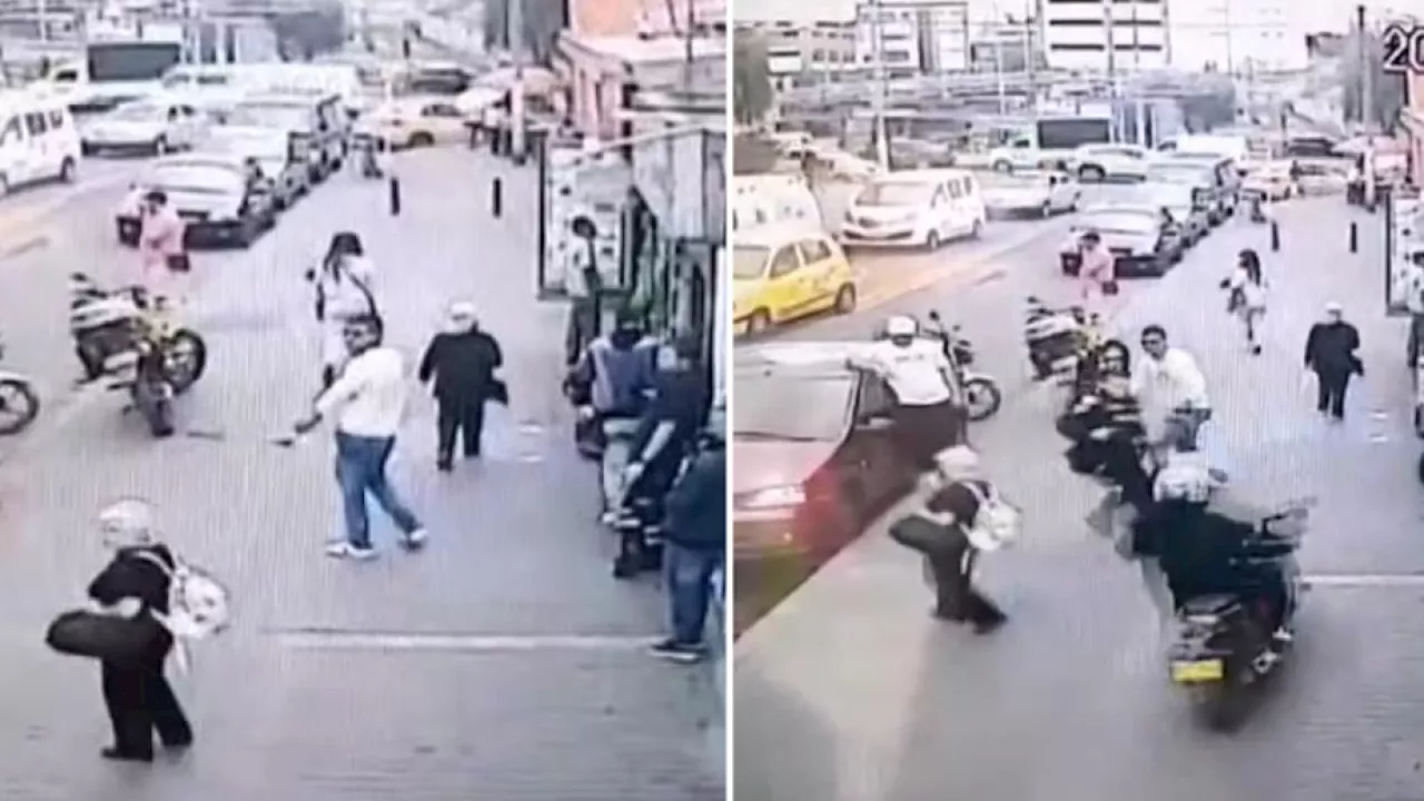 Video: ladrón en moto sube a andén y atropella a anciana frente a policía en Bogotá