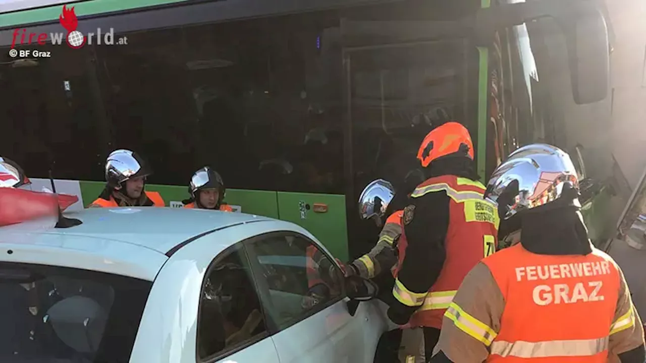 Stmk: Busunfall durch medizinischen Notfall in Graz → erfasster Mann klemmt unter Autobus → Anzeigen für Schaulustige