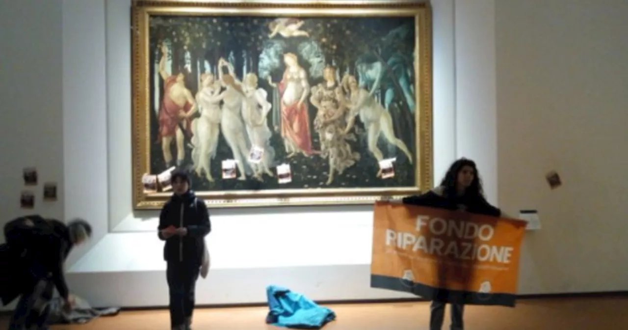 Ultima Generazione, altro blitz agli Uffizi: attaccano la Primavera di Botticelli, presi a sputi