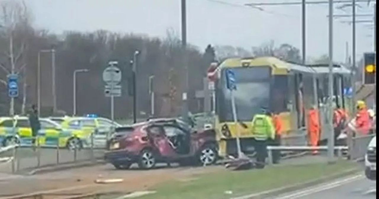 Metrolink lines blocked after car hits tram in Wythenshawe