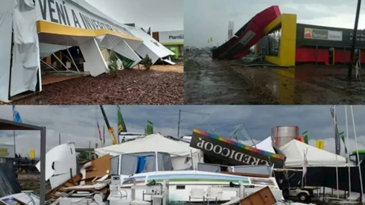 Impactantes imágenes del temporal en San Nicolás: destrozos en Expoagro y dos camiones volcados