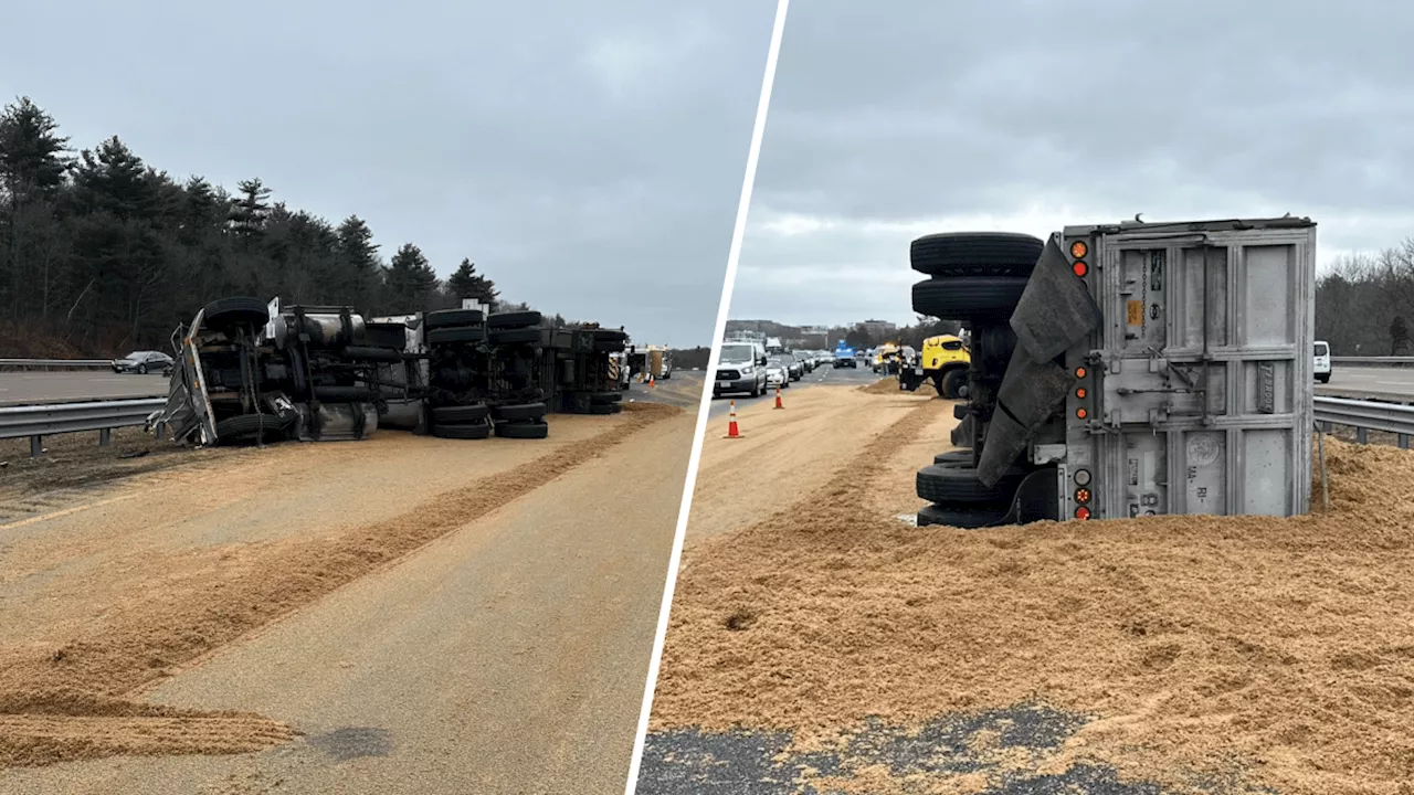 Traffic delays after truck crash spills sand on I-93 in Randolph