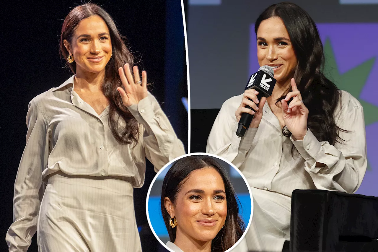 Meghan Markle sports subtle stripes and Bottega Veneta earrings at SXSW