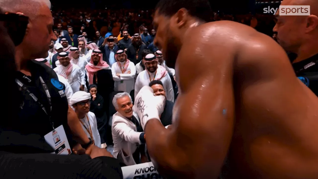 Anthony Joshua celebrates with Jose Mourinho and Ronaldo after brutal Francis Ngannou knockout...