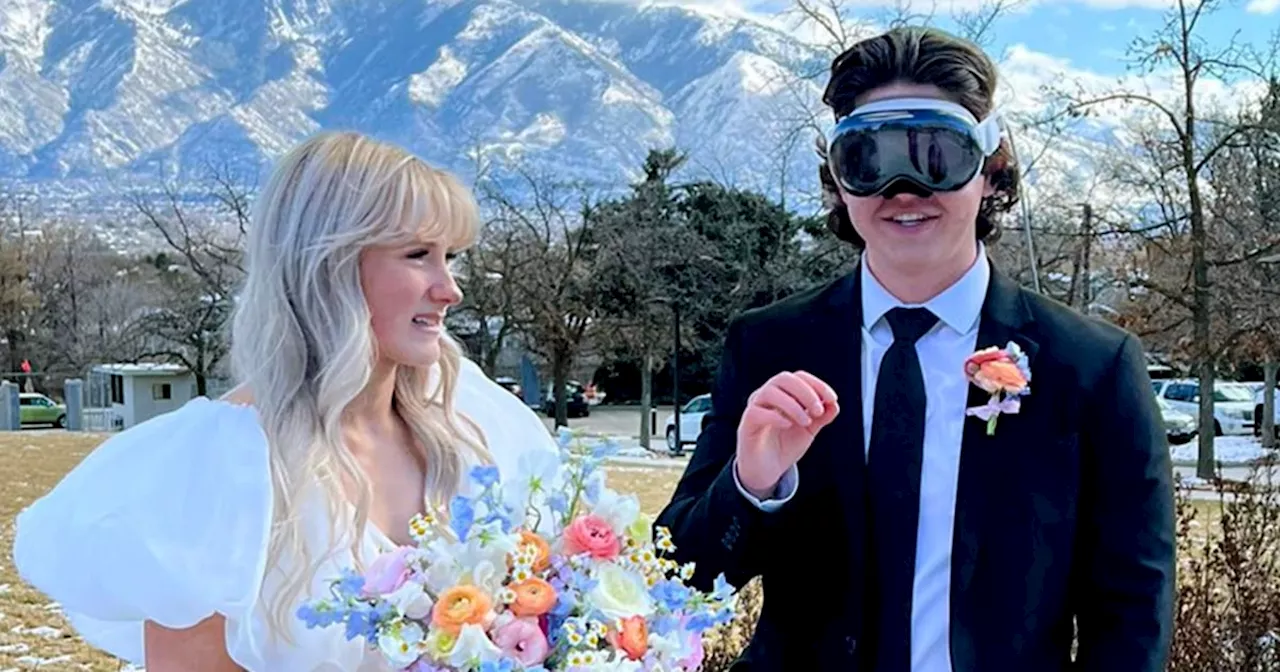 Groom Wears Apple Vision Pro VR Headset in Wedding Photos