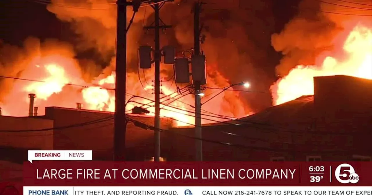 Large fire breaks out at commercial linen company in Cleveland