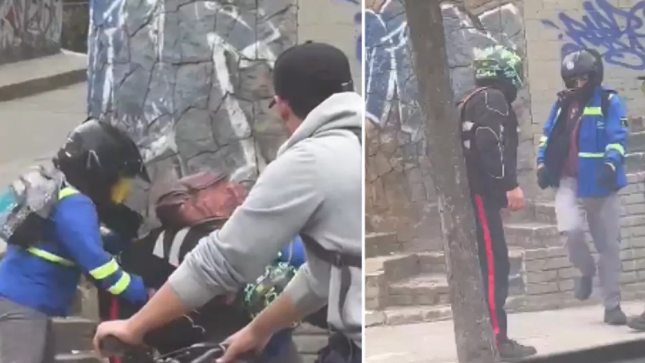 Video: mujer golpea a hombre que peleaba con su compañero en riña por motos, en Bogotá