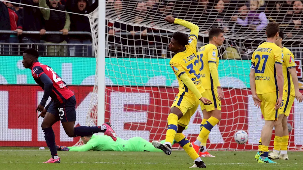  Cagliari-Hellas Verona 1-1, Bonazzoli lancia gli scaligeri, Sulemana la pareggia. Lotta salvezza apertissima