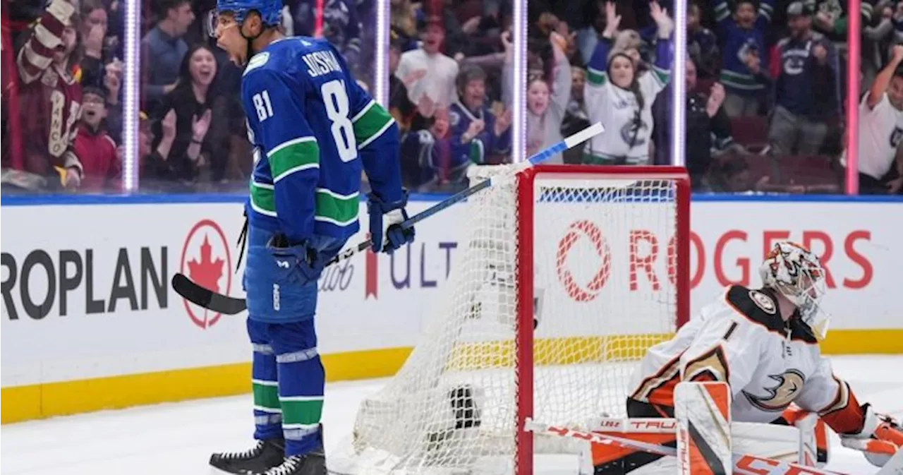 Joshua scores twice as Vancouver Canucks win 3-2 over Ducks