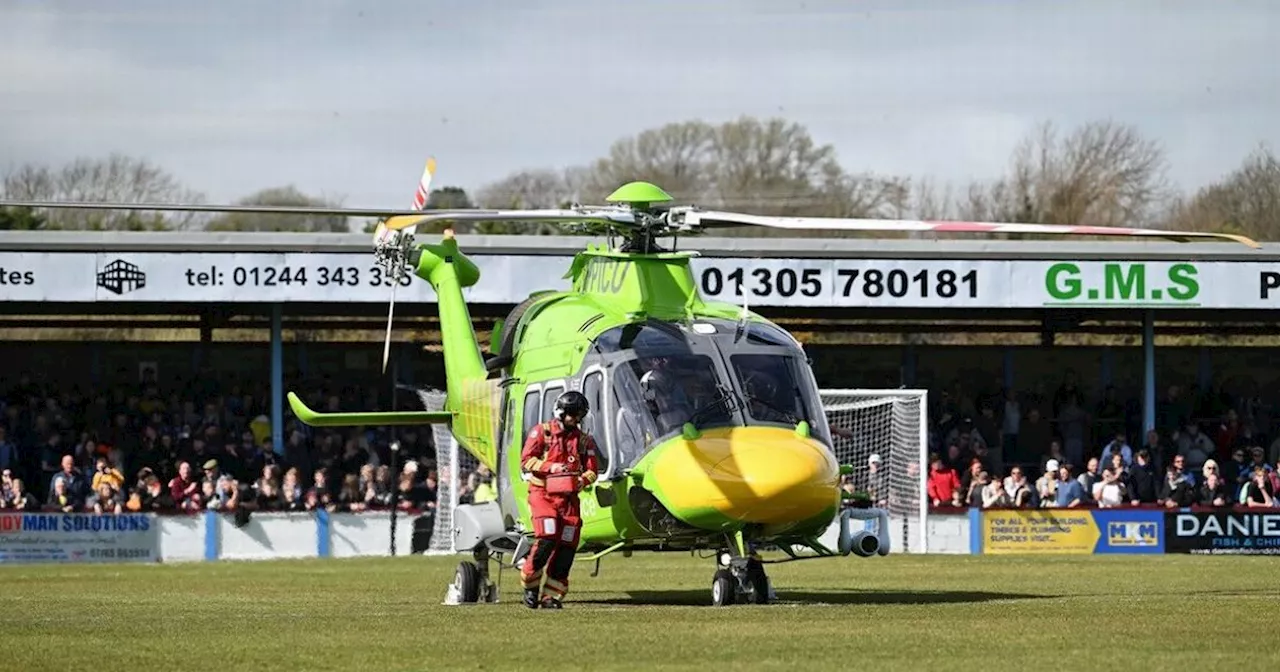 Football game abandoned due to medical emergency as air ambulance lands on pitch