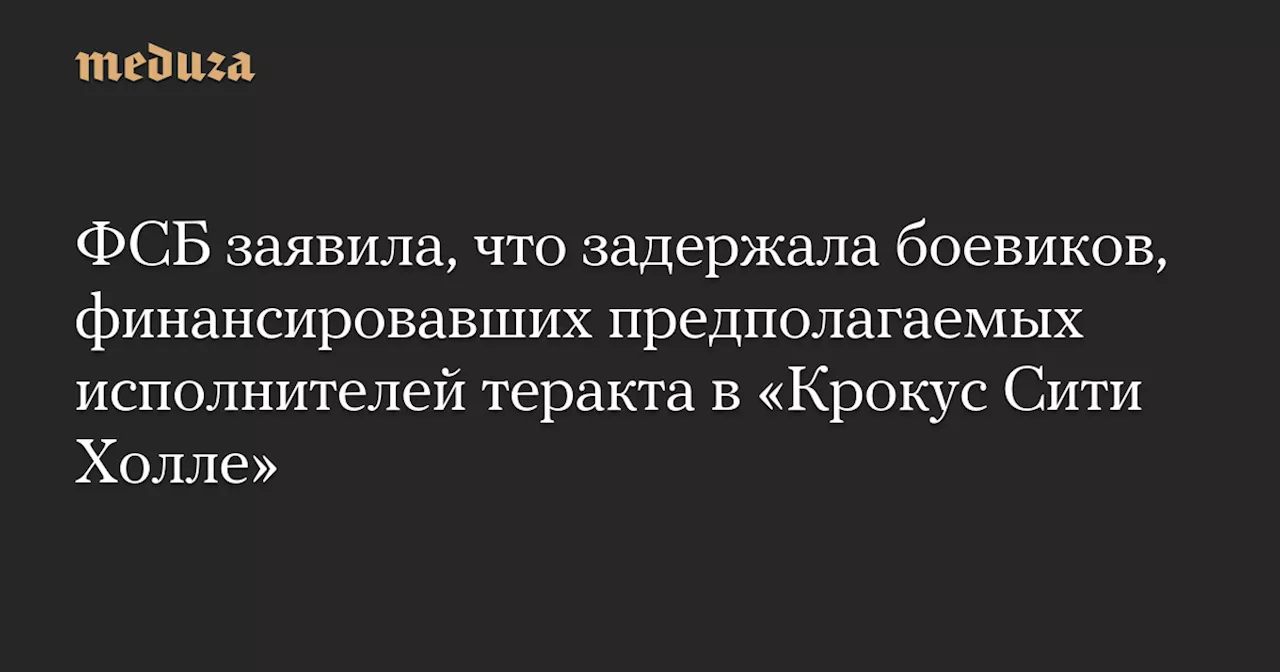 ФСБ заявила, что задержала боевиков, финансировавших предполагаемых исполнителей теракта в «Крокус Сити Холле» — Meduza