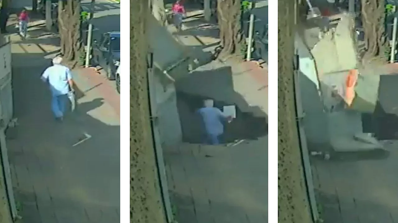 Vídeo: homem cai em cratera que se abriu na calçada no Espírito Santo
