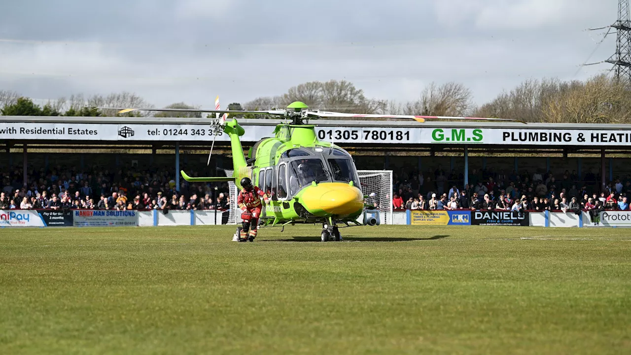 Non-league clash ABANDONED due to medical emergency in crowd as air ambulance lands on pitch...