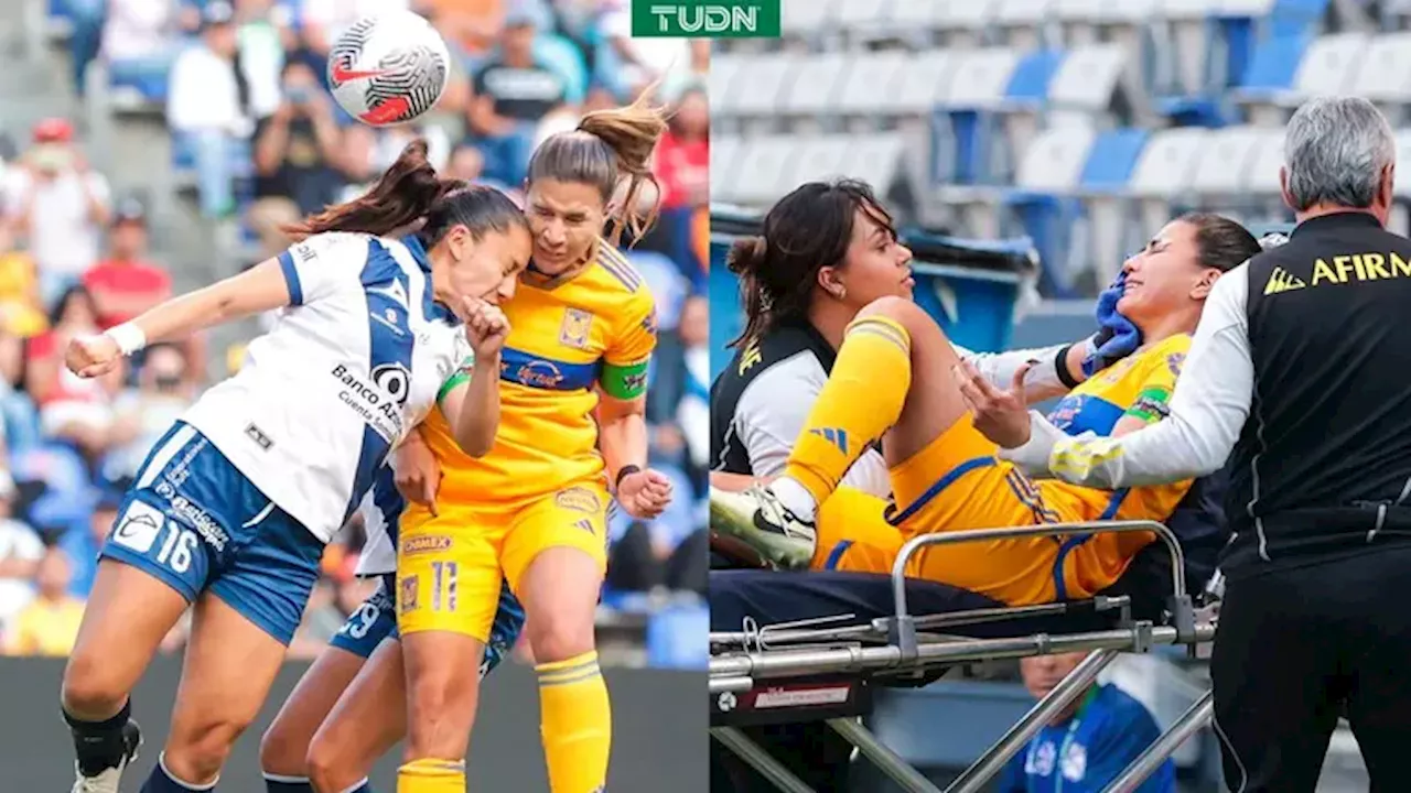 Nayeli Rangel sufre brutal golpe en la cara en el Puebla vs. Tigres Femenil