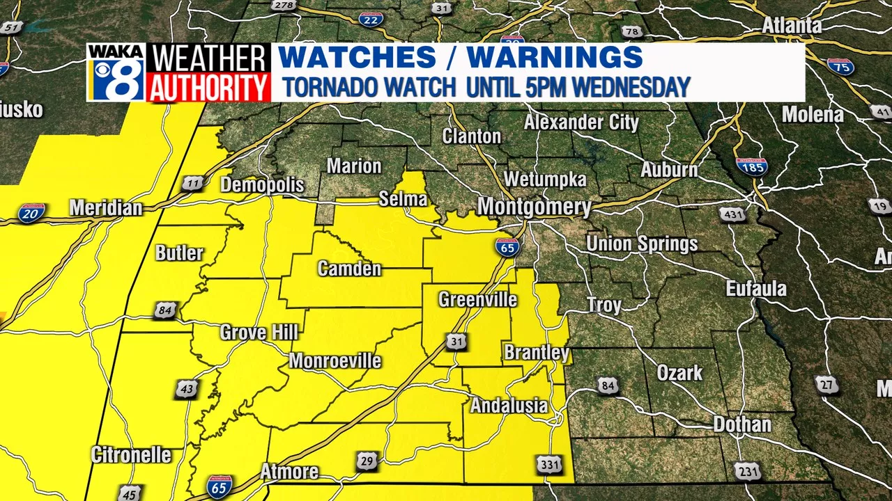 TORNADO WATCH: Until 5PM for part of Action 8 viewing area