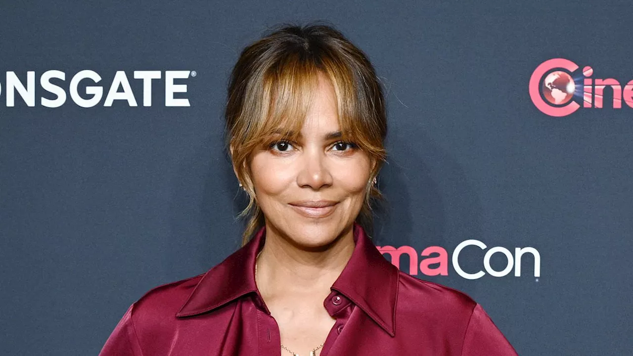 Halle Berry wows in a merlot-colored silk dress in Las Vegas