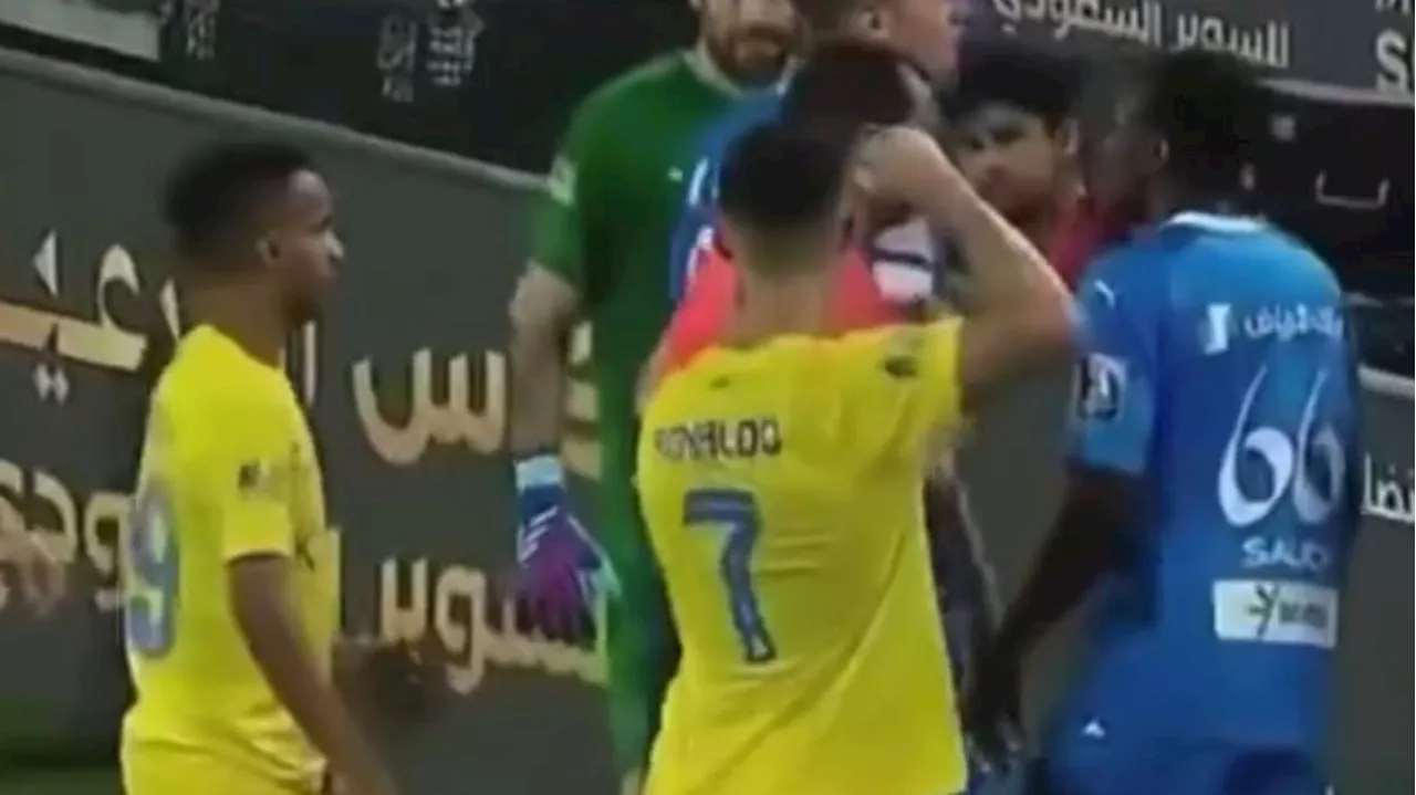 Ronaldo raises fist at referee after copping red card for elbowing opponent