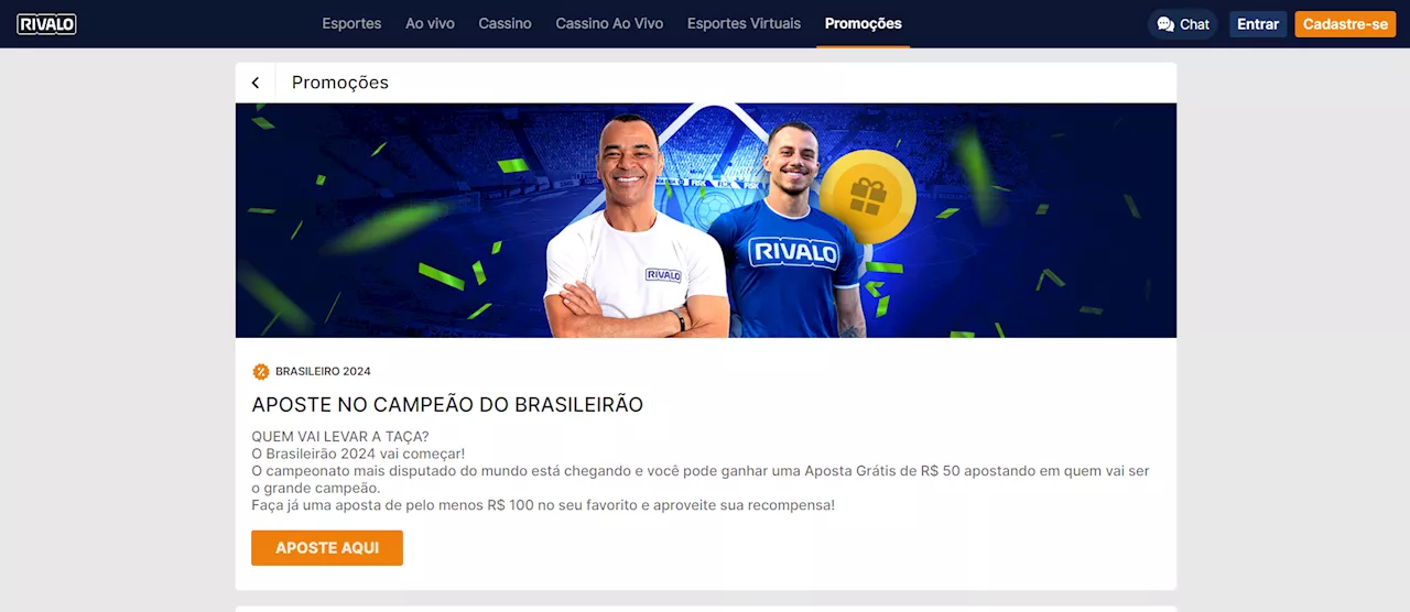 Rivalo: aposte no Campeão Brasileiro e ganhe uma aposta grátis de R$50