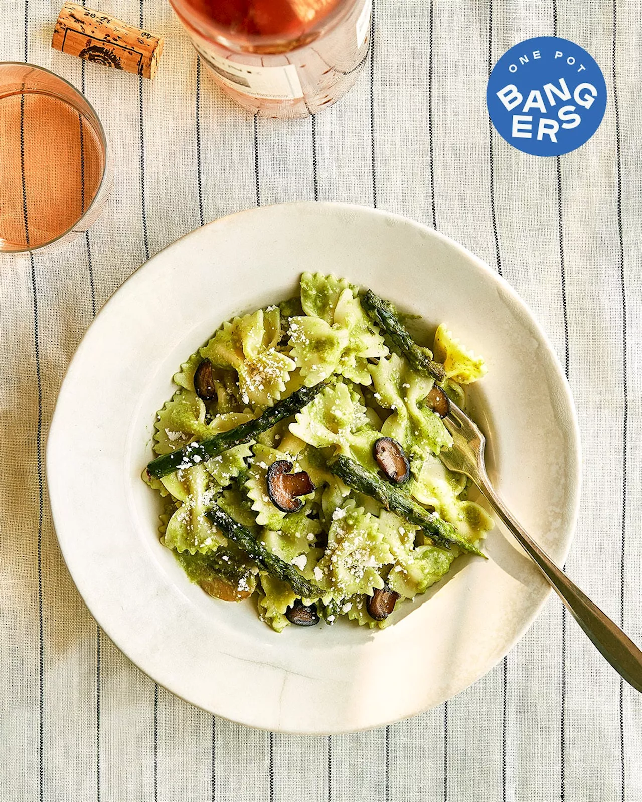 Creamy Asparagus Pasta with Mushrooms, Lemon, and Pecorino