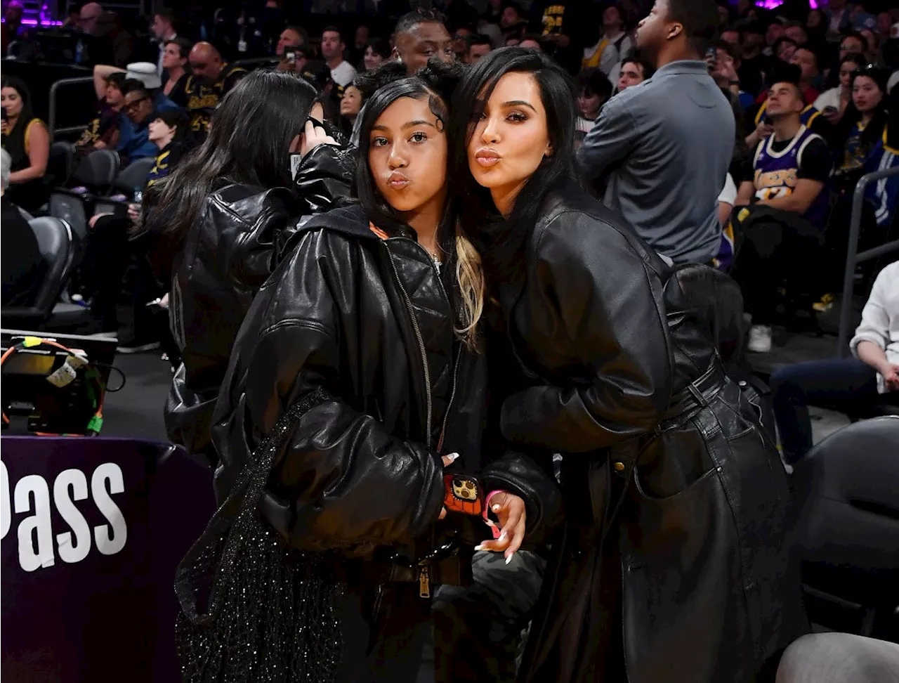 Kim Kardashian and North Match in Black Leather Looks at Lakers Game