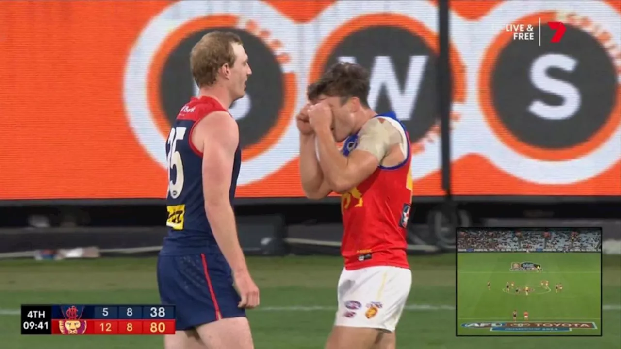 Brisbane defender Noah Answerth taunts Harrison Petty with ‘cry baby’ act