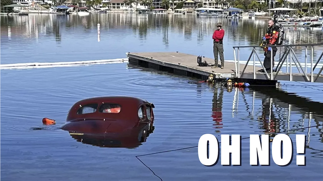 Vintage Packard Coupe Rolls into Lake During Photoshoot