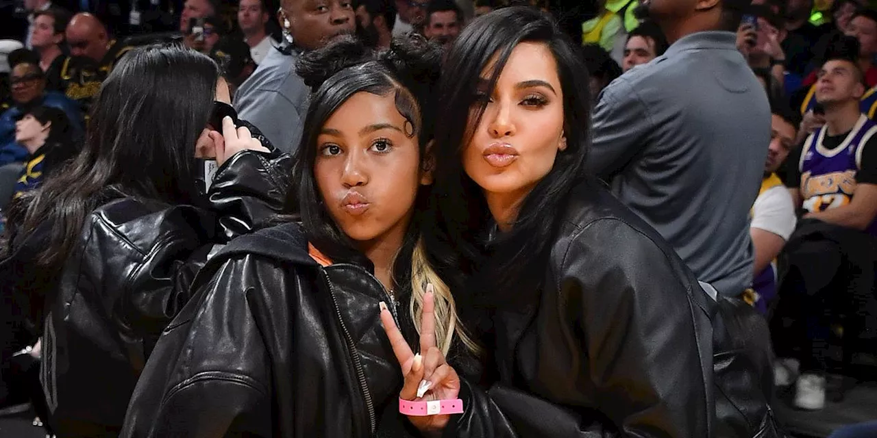 Kim Kardashian and North Match in Black Leather Looks for a Lakers Game