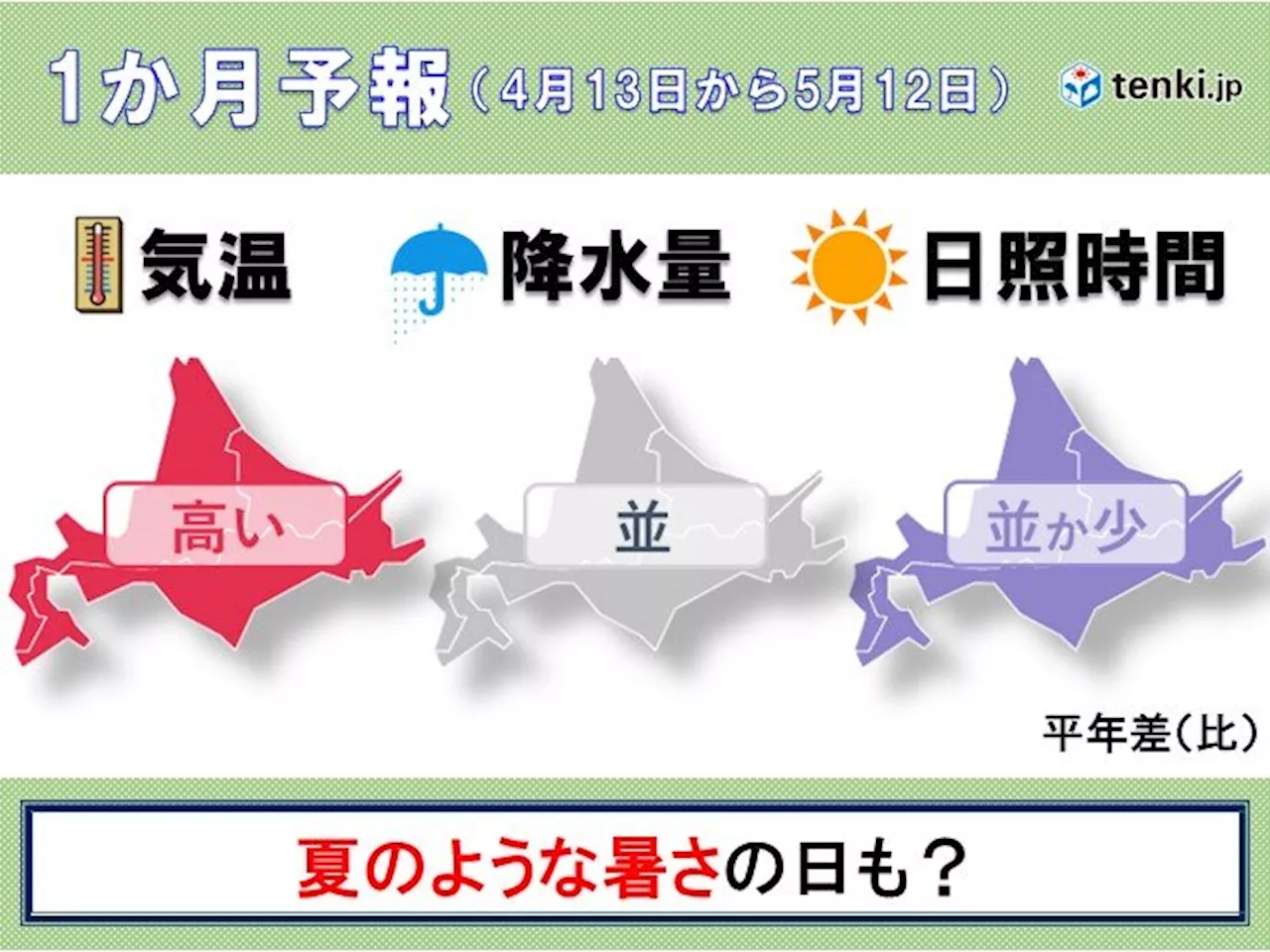 北海道の1か月予報 高温傾向が続く そろそろ夏日も(気象予報士 岡本 肇 2024年04月11日)