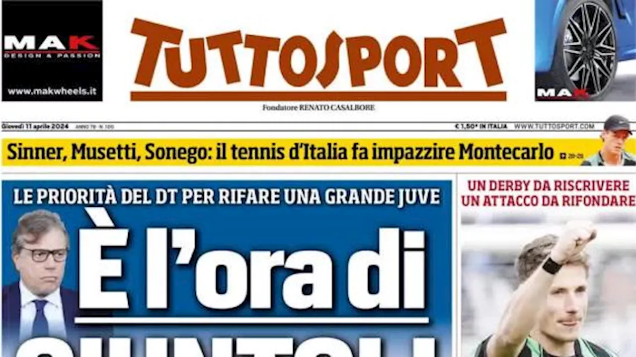 Tuttosport in prima pagina sul mercato in entrata della Juve: 'È l'ora di Giuntoli'