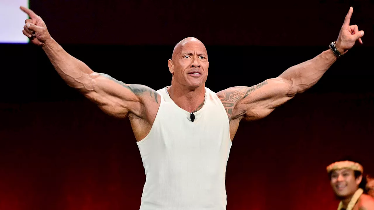 Dwayne 'The Rock' Johnson DANCES onstage with Polynesian performance group as he plugs Moana 2 at...