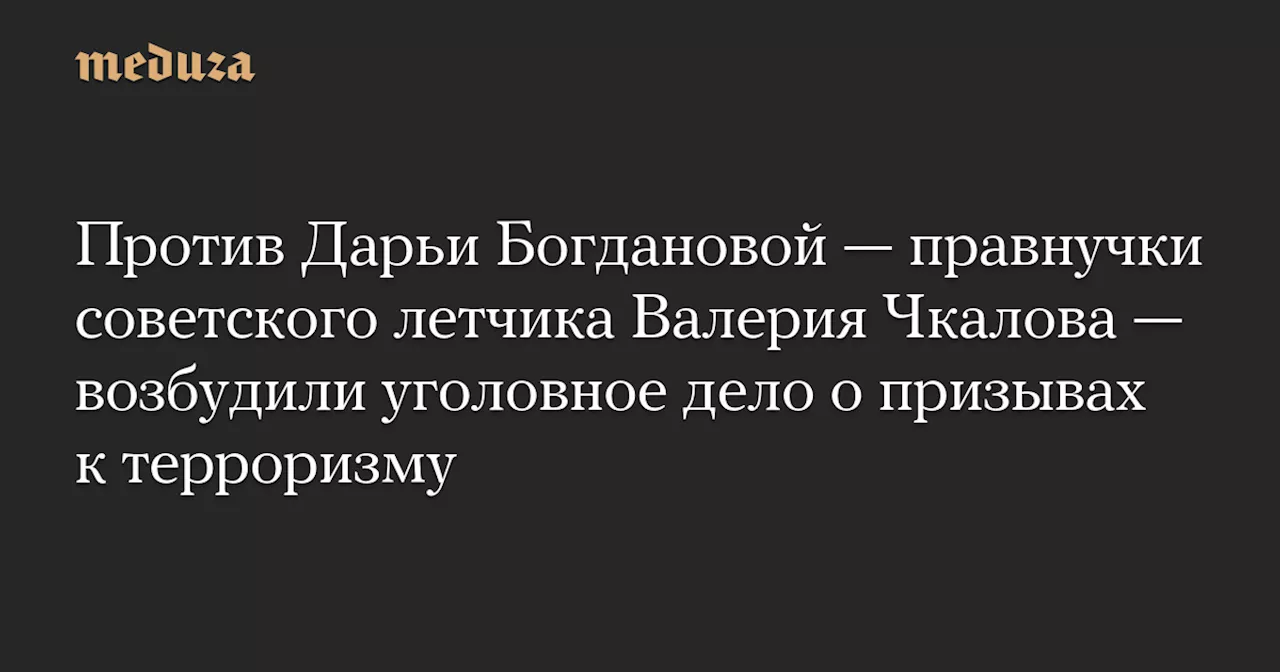 Против Дарьи Богдановой — правнучки советского летчика Валерия Чкалова — возбудили уголовное дело о призывах к терроризму — Meduza