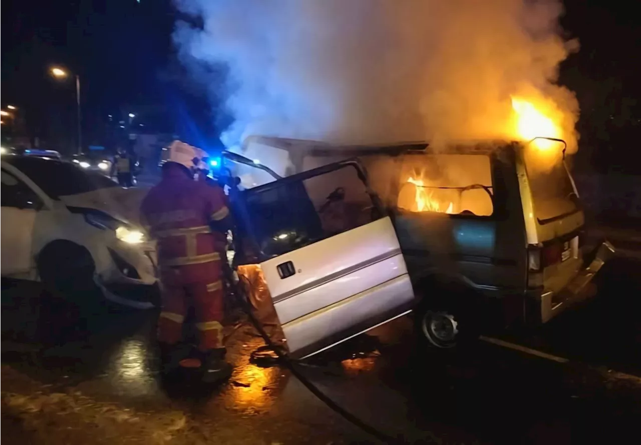 Couple and two kids encounter close call with death after van catches fire