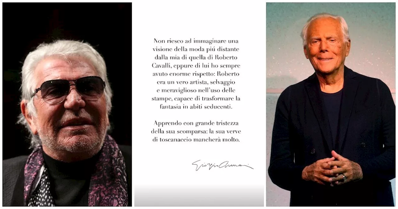 L’addio di Giorgio Armani a Roberto Cavalli: “Visioni diverse della moda ma enorme rispetto, a…