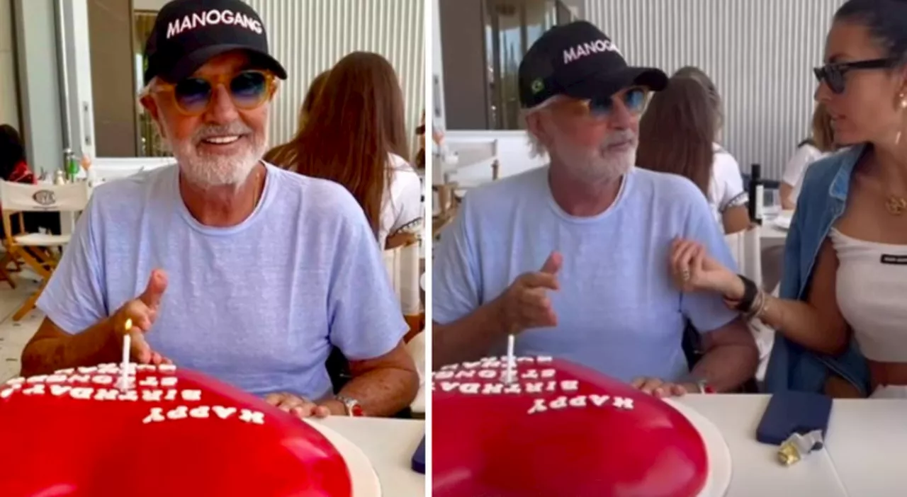 Flavio Briatore, festa di compleanno con Elisabetta Gregoraci e torta rossa a forma di cuore: «Più forte che m