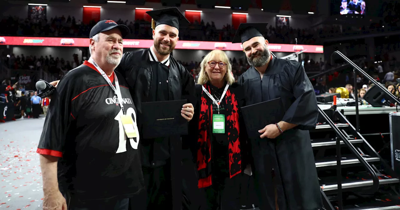 Travis and Jason Kelce graduated from college during a surprise ceremony in Cincinnati