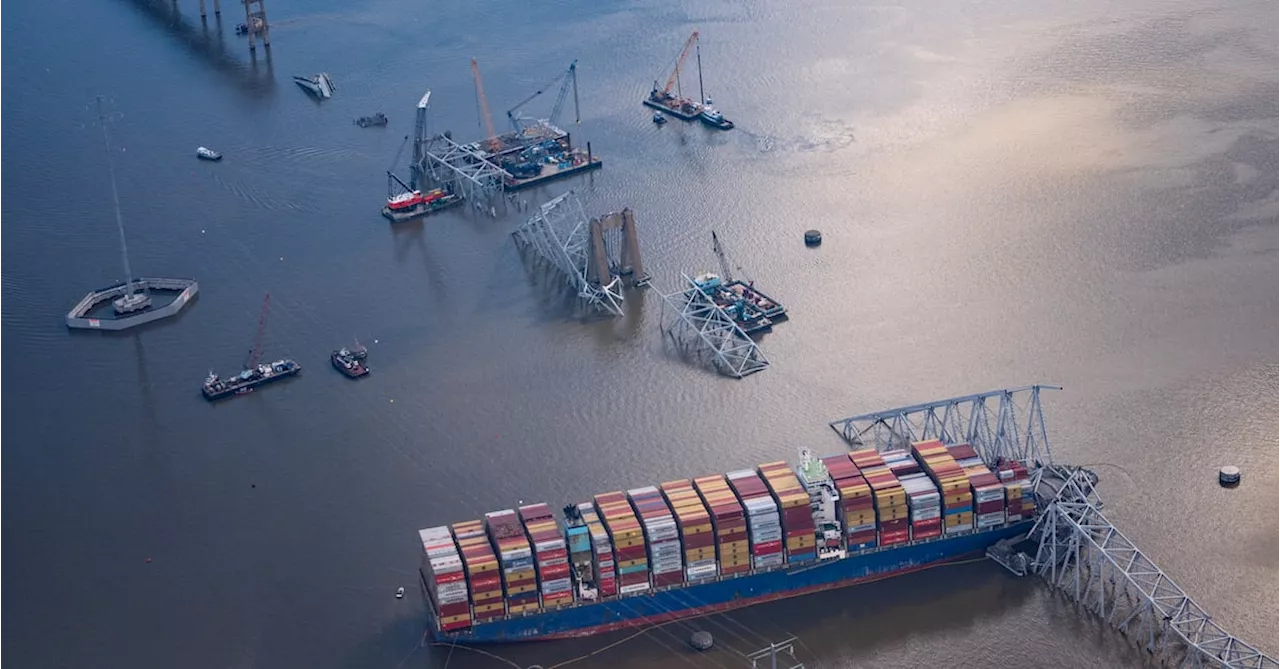 Baltimore bridge cleanup seen from above